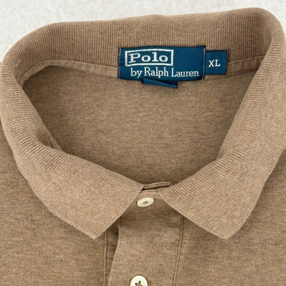 Polo Ralph Lauren Long Sleeve‎ Polo Mens XL Brown Cotton Pique Classic Old Money